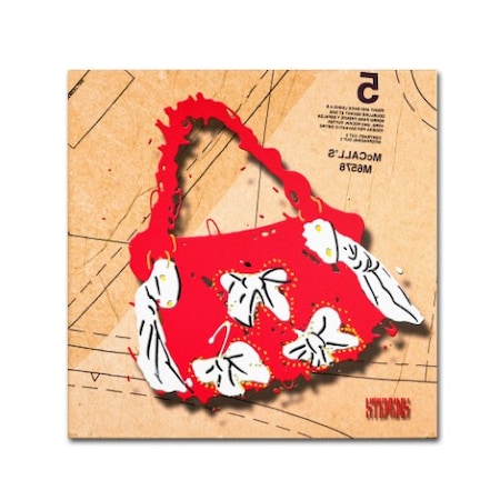 Roderick Stevens 'Bow Purse White On Red' Canvas Art,35x35
